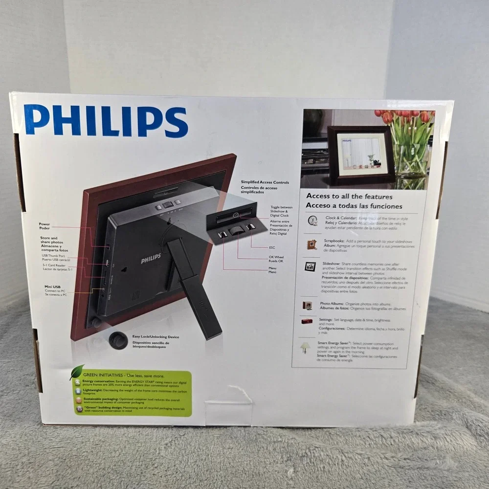 Philips 8 Inch Digital Photo Frame Mahogany Wood LCD SPF3482/G7 New